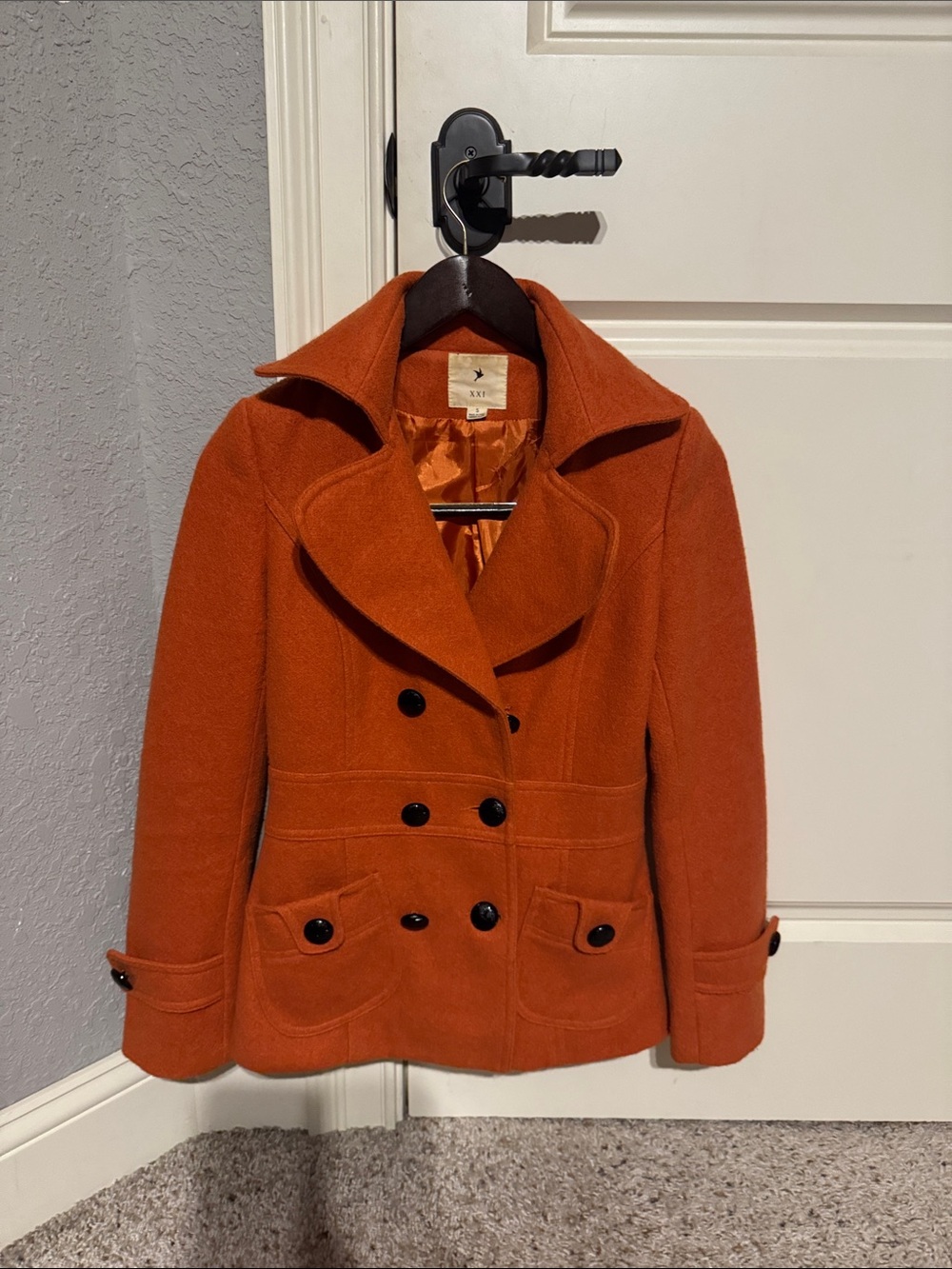 Forever 21 Orange Double-Breasted Peacoat